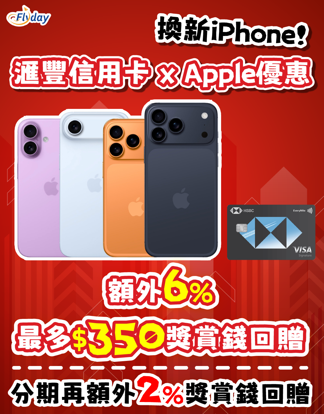 滙豐信用卡Apple產品優惠】滙豐簽賬$5,000加簽賬分期，獲額外8%回贈，最多$750獎賞錢！ - Flyday.hk  全港最多機票優惠｜酒店套票｜旅遊平價資訊