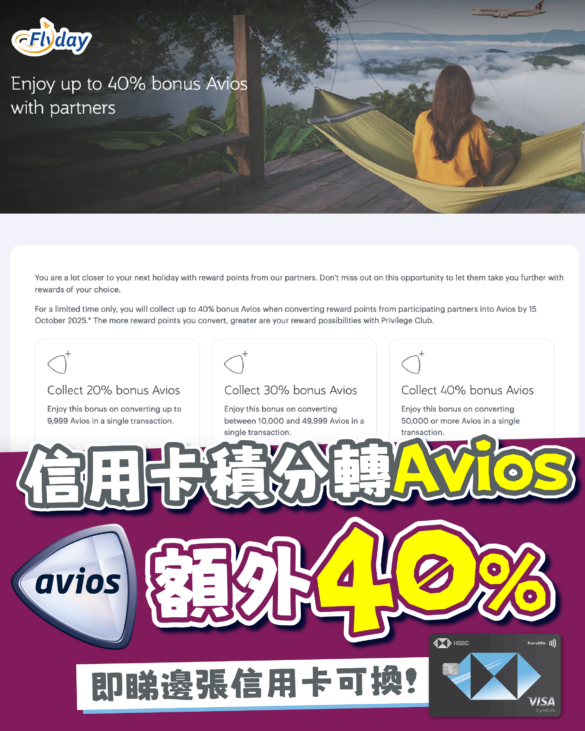 卡塔爾航空Avios轉信用卡積分做Avios高達額外40%